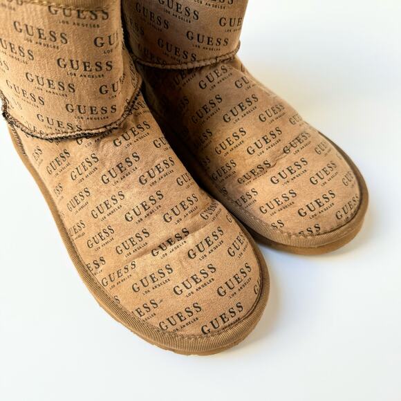 Guess Cream Faux Fur Lined Brown Mid Calf Boots Women's size 8 - Picture 3 of 11